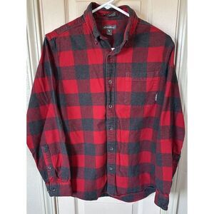 Eddie Bauer Mens Small Red Buffalo Plaid Long Sleeve Full Button Flannel Shirt